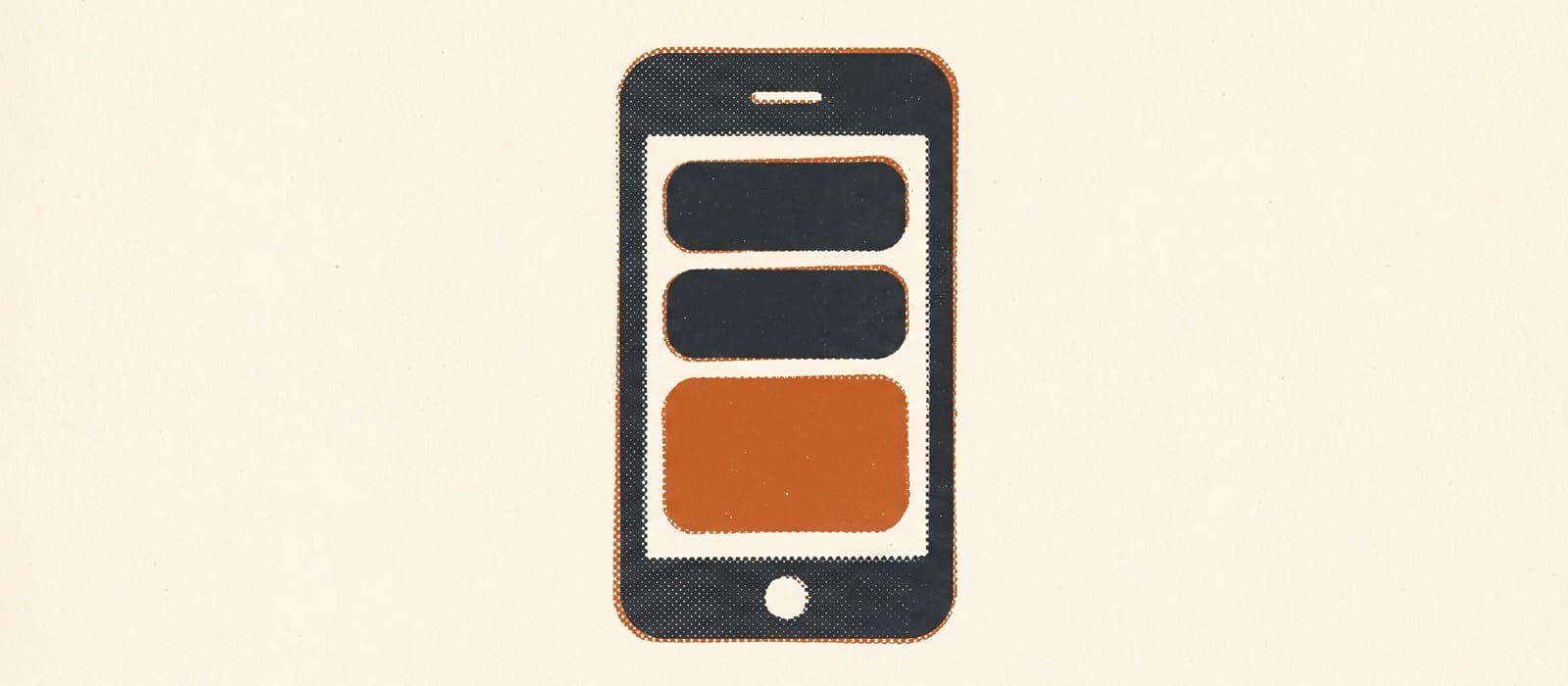 Screen-printed illustration of a phone showing blank message bubbles