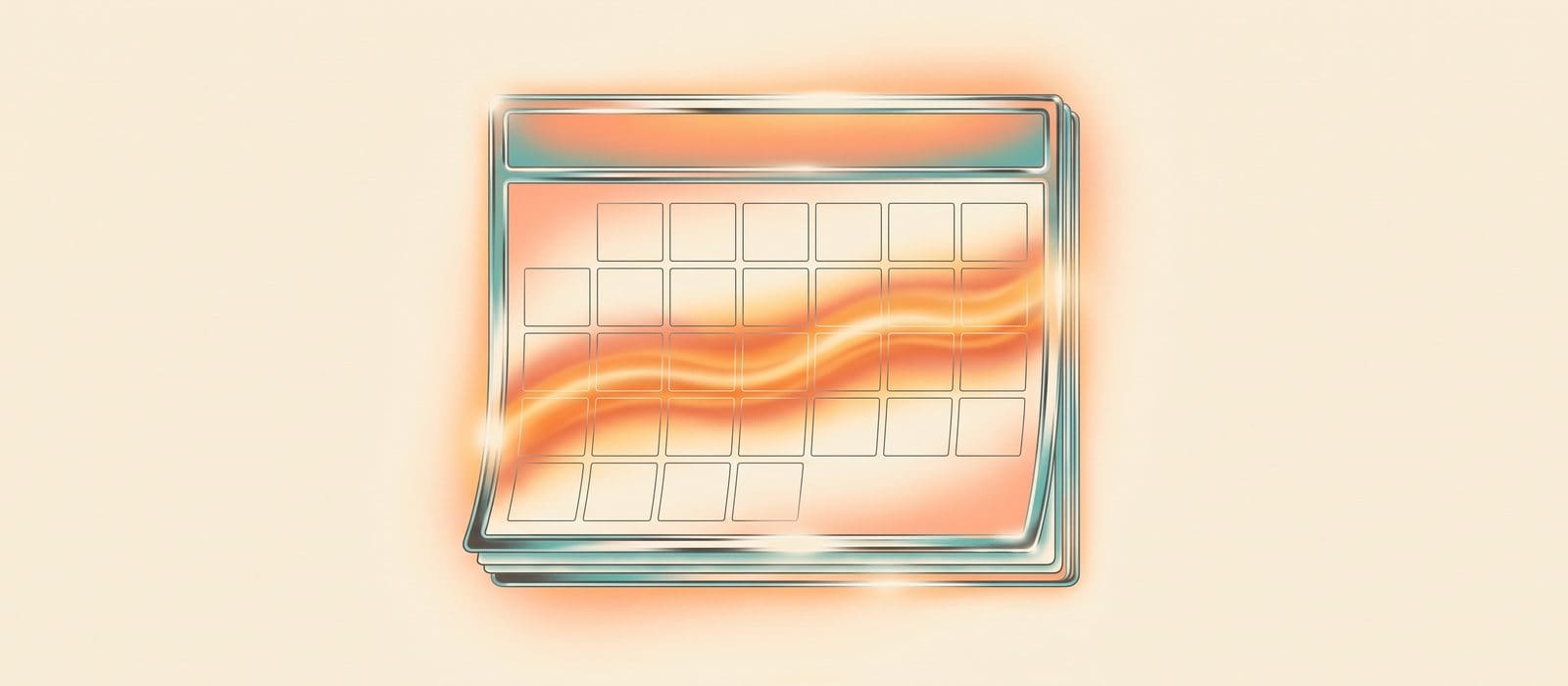 A retro airbrush illustration of a calendar page with a long orange band highlighting many weeks in a row