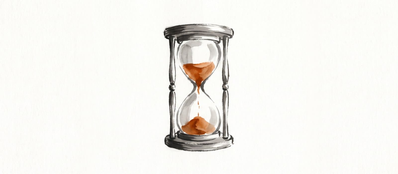 Japanese ink-wash painting of an hourglass with burnt-orange sand