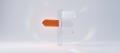Frosted glass signpost with blank arrows, one arrow glowing orange