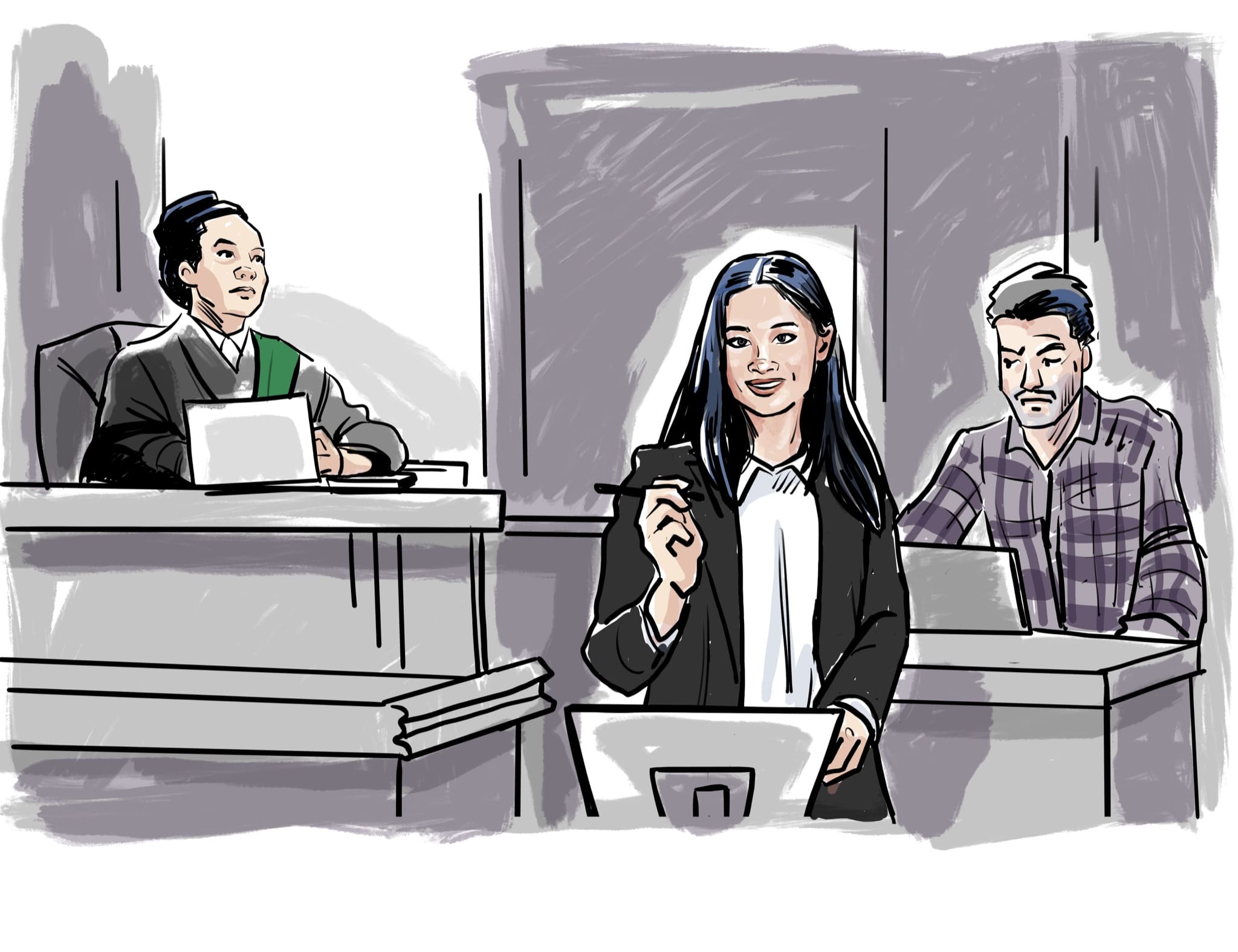 Court sketch of Alannah Buera in court